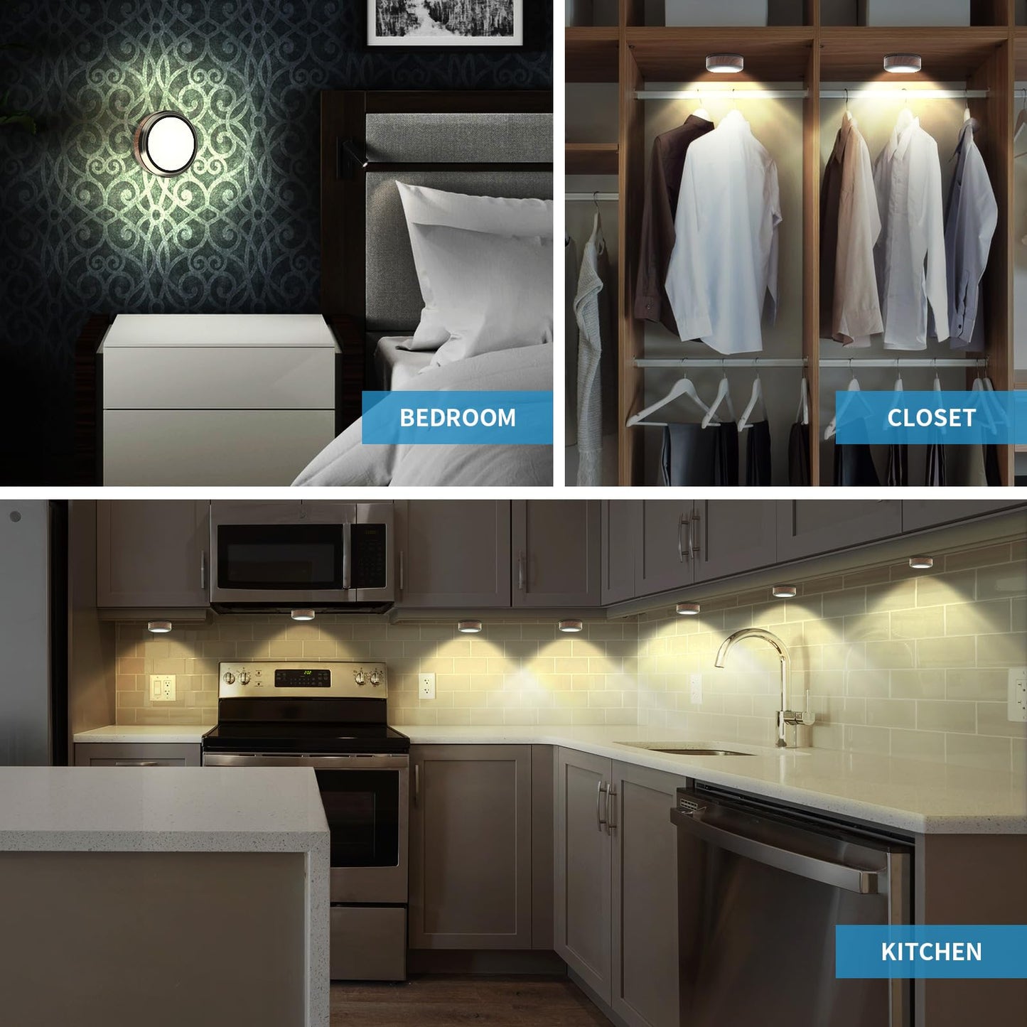 BowLift | Leastyle Remote Control Led Puck Light, dimmable battery-operated Under Cabinet Light - 6 Pack Natural White