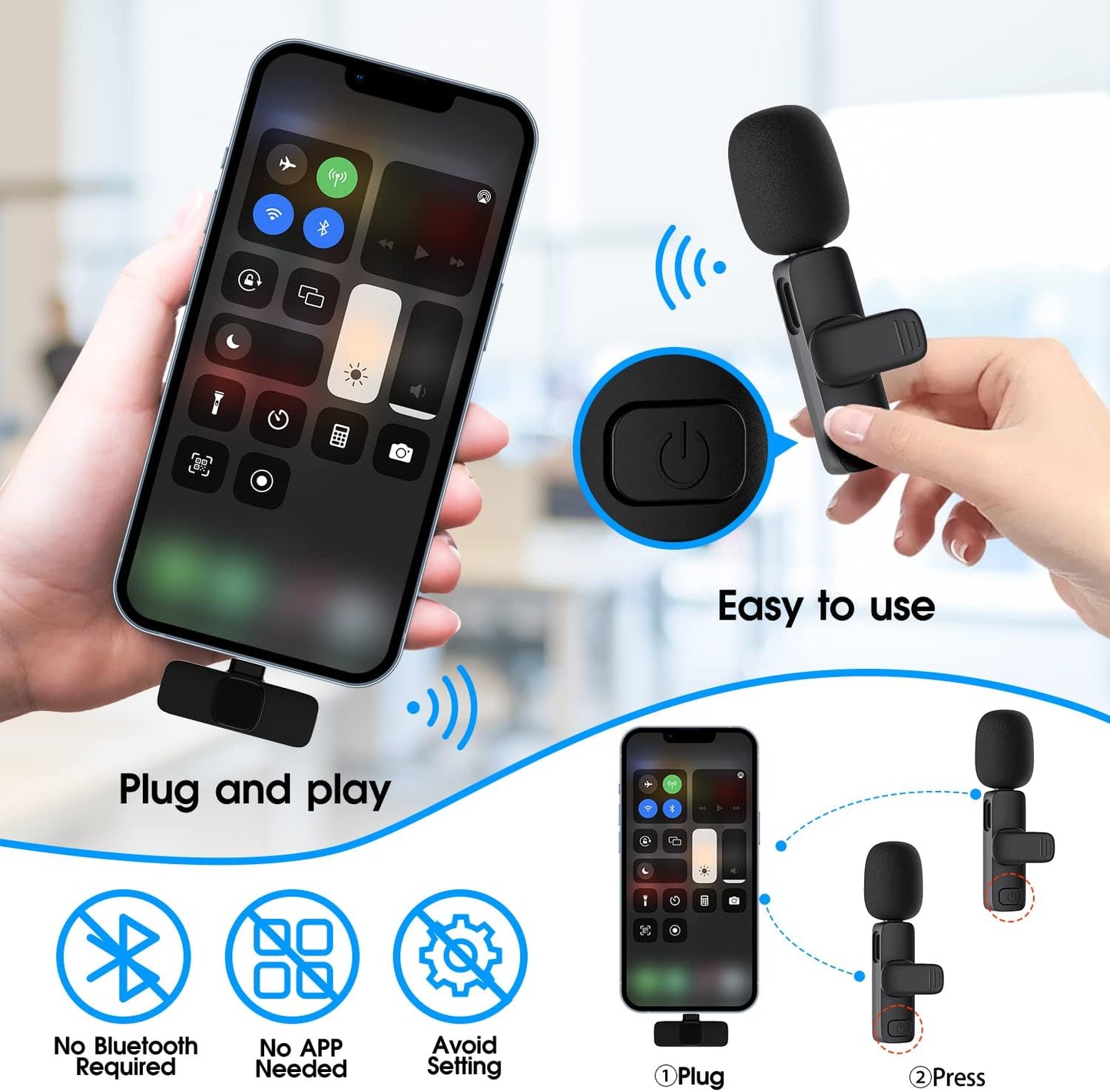 2-Pack wireless microphone for iPhone iPad Bowlift