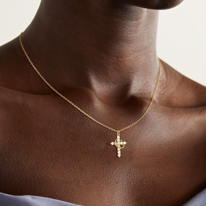 BowLift | Elegant 18K Gold Cubic Zirconia Cross Necklace