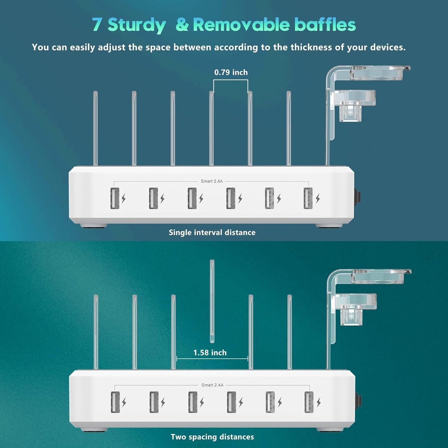 Skanto | 6-Port Multi-Device Fast Charger Station Organizer with Smart IC & Cable Set