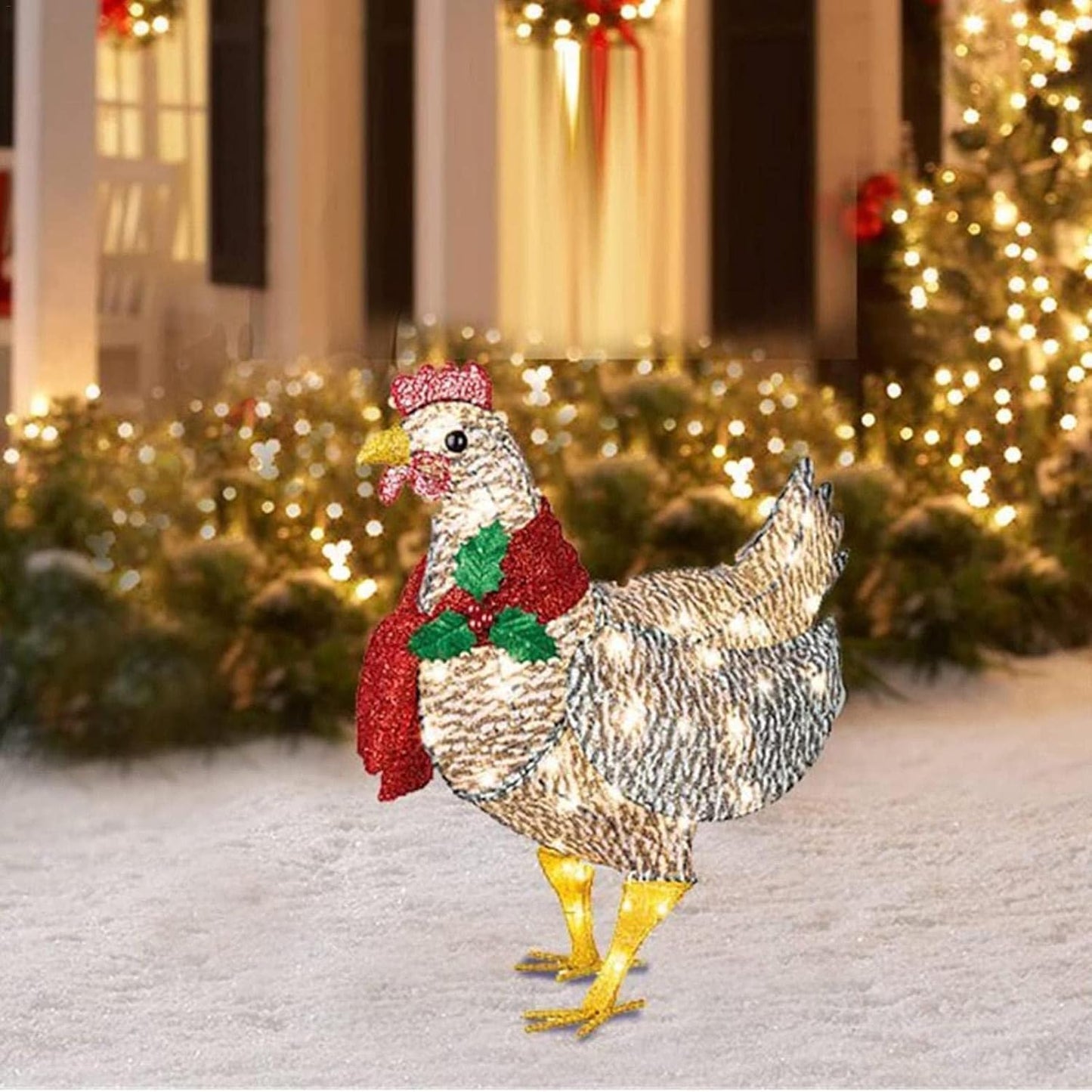 BowLift | WinterHen LED Chicken with Scarf – Illuminating Christmas Decoration for Indoor and Outdoor