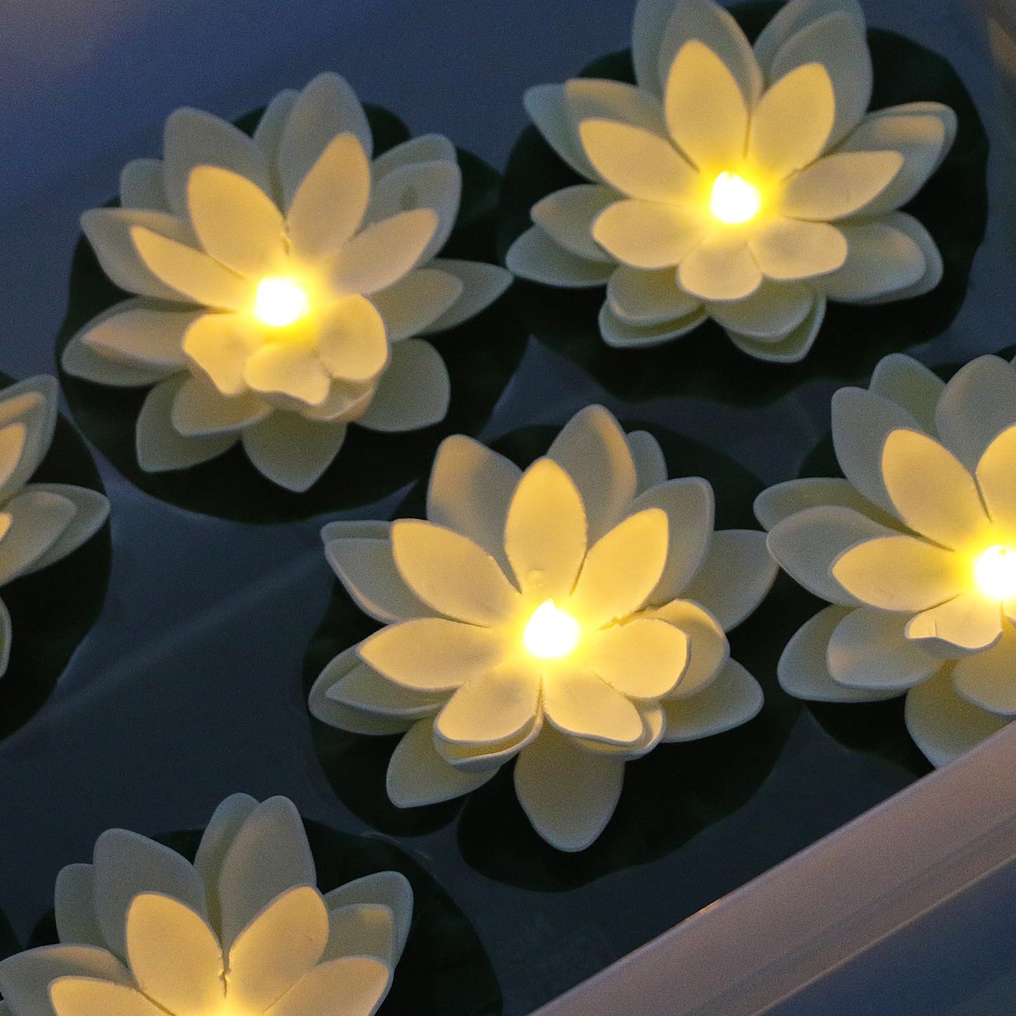 Skanto | Lacgo 12 Pcs Waterproof Floating Lotus Candle - Floating Flower Candle Battery Operated Water Activated Warm White Pool Flower Lamp Wedding, Anniversary, Garden Decoration