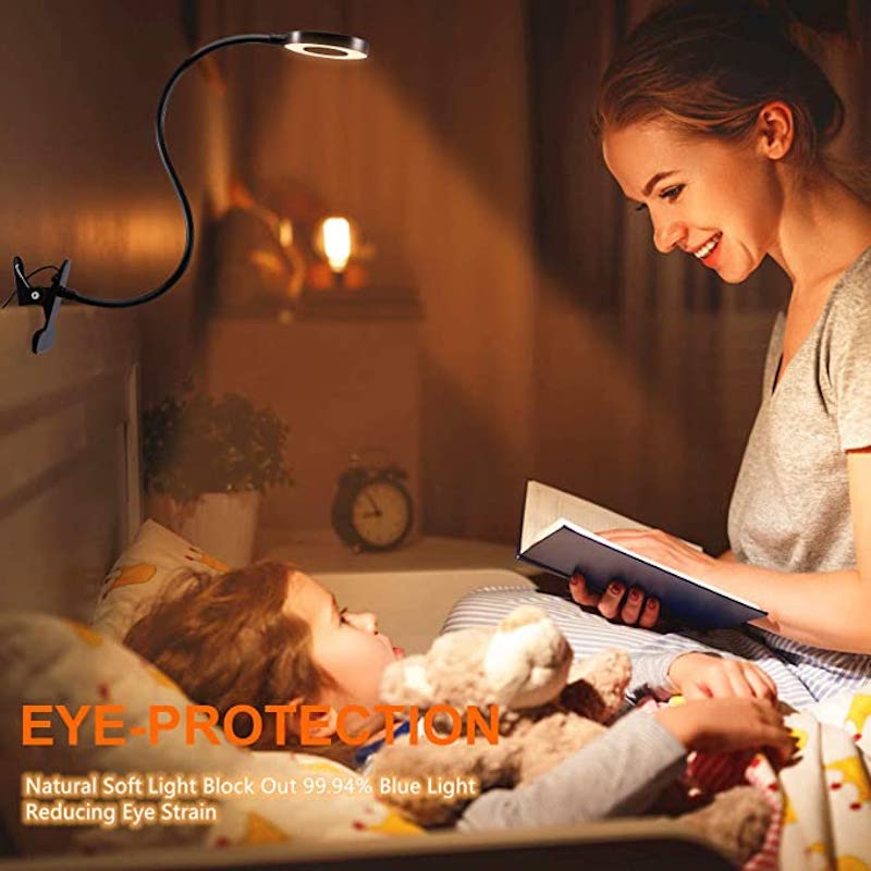 Skanto | Clip-on Light - Reading Lamp with 48 LEDs, 3 Color Modes, and 10 Brightness Levels, Eye Protection & Flexible Gooseneck