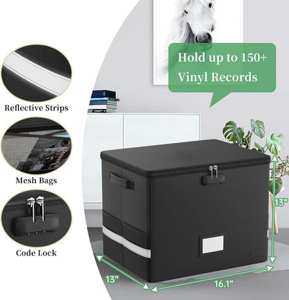 BowLift | Fireproof Record Storage Case – Waterproof Organizer for 150+ 12-Inch Records – Arcion
