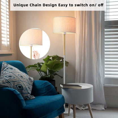 Skanto | Lalisu Modern White Floor Lamp - Mid-Century Farmhouse Design With Linen Shade For Living Room