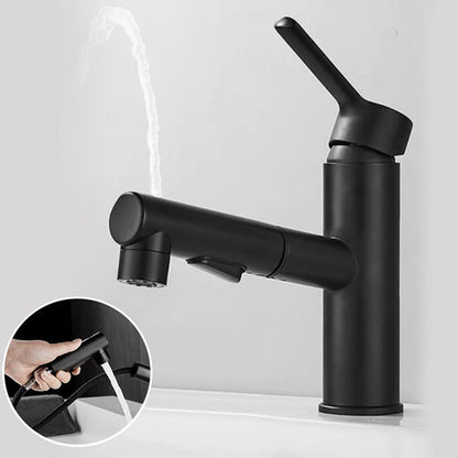 Bathroom vanity faucet with swivel spout, single-handle mixer with pull-out spray head