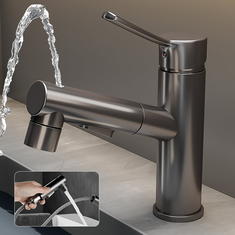 Bathroom vanity faucet with swivel spout, single-handle mixer with pull-out spray head