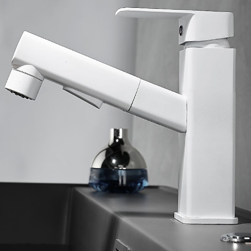 Bathroom vanity faucet with swivel spout, single-handle mixer with pull-out spray head