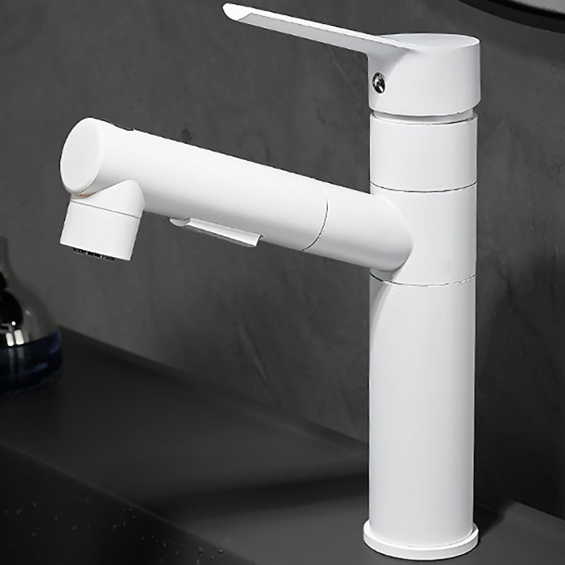 Bathroom vanity faucet with swivel spout, single-handle mixer with pull-out spray head