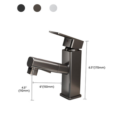 Bathroom vanity faucet with swivel spout, single-handle mixer with pull-out spray head