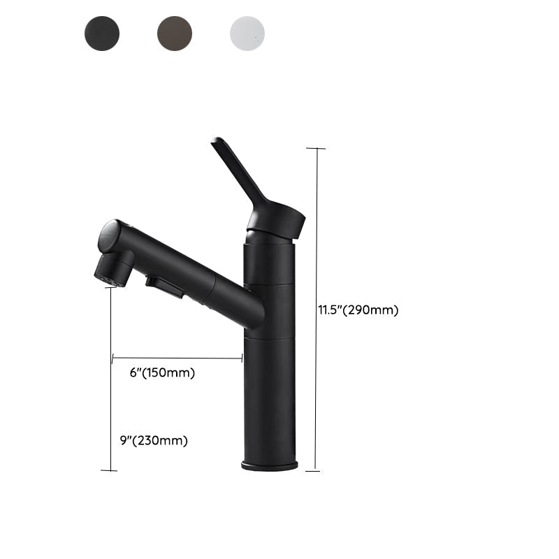 Bathroom vanity faucet with swivel spout, single-handle mixer with pull-out spray head