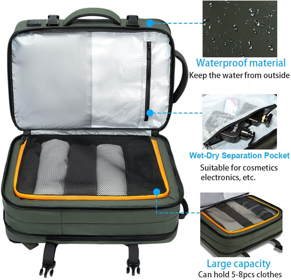 Expandable 26–45L Waterproof Travel Backpack with Laptop Sleeve & Duffle Carry | Bowlift