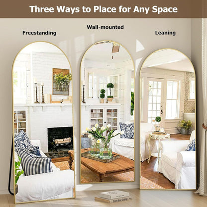 Skanto | Elegant Curved Full-Length Gold Mirror with High-Resolution Aluminum Frame