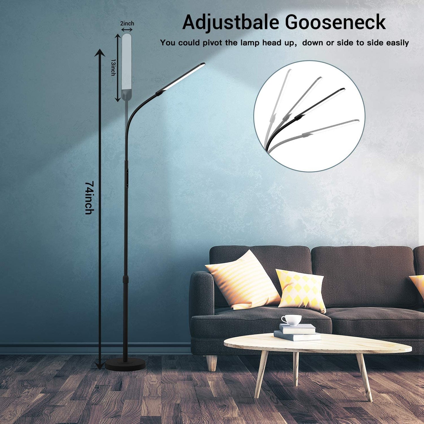Skanto | Nxone Adjustable LED Floor Lamp, Black, Modern Reading Light with 4 Colors & Stepless Brightness