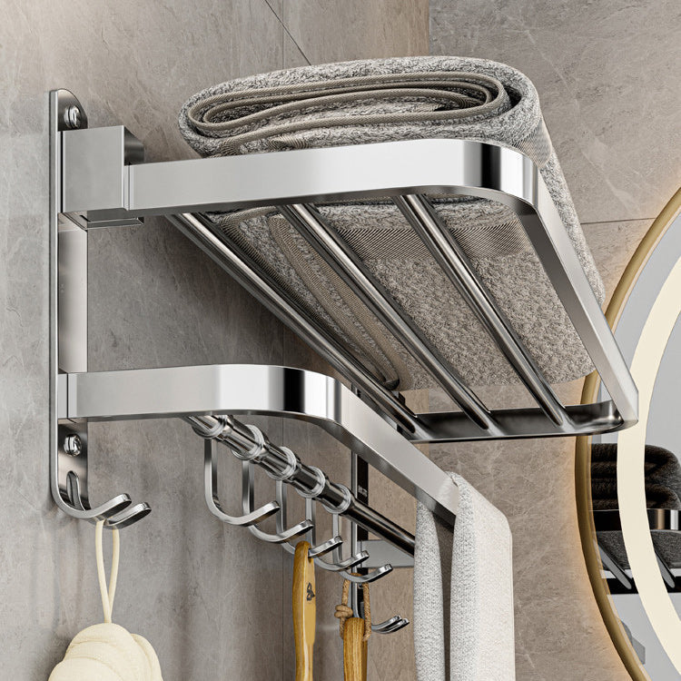 Contemporary bathroom accessory set made of chrome-plated stainless steel with bathrobe hook/towel bar