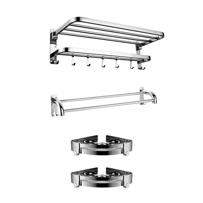 Contemporary bathroom accessory set made of chrome-plated stainless steel with bathrobe hook/towel bar