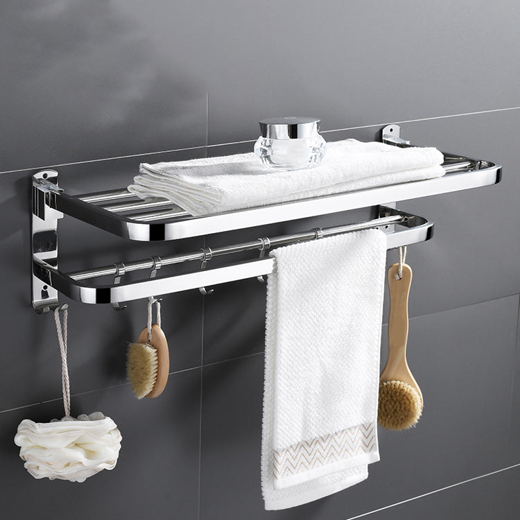 Contemporary bathroom accessory set made of chrome-plated stainless steel with bathrobe hook/towel bar
