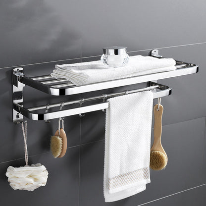 Contemporary bathroom accessory set made of chrome-plated stainless steel with bathrobe hook/towel bar