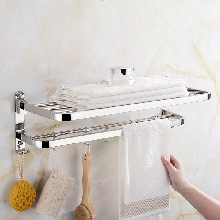 Contemporary bathroom accessory set made of chrome-plated stainless steel with bathrobe hook/towel bar