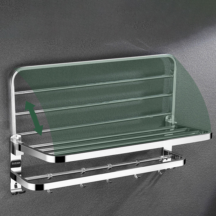 Contemporary bathroom accessory set made of chrome-plated stainless steel with bathrobe hook/towel bar