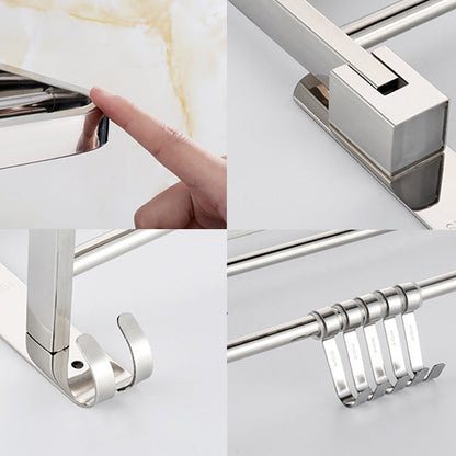 Contemporary bathroom accessory set made of chrome-plated stainless steel with bathrobe hook/towel bar