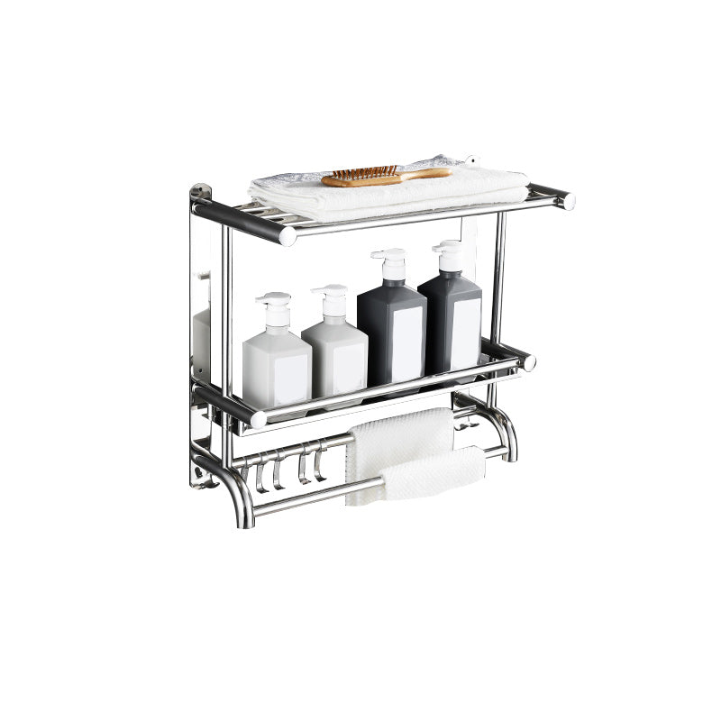 Contemporary bathroom accessory set made of chrome-plated stainless steel with bathrobe hook/towel bar