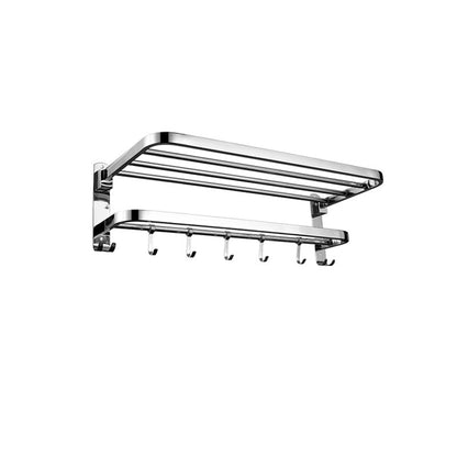 Contemporary bathroom accessory set made of chrome-plated stainless steel with bathrobe hook/towel bar