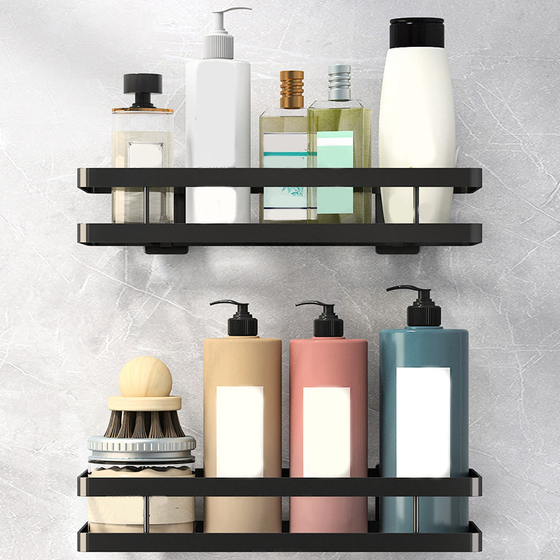 2-Piece Bathroom Shelf Set in Matte Black Metal