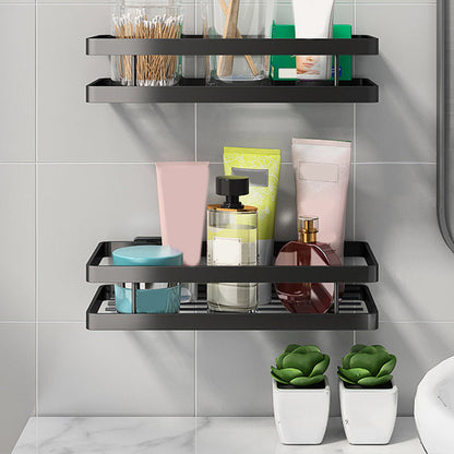 2-Piece Bathroom Shelf Set in Matte Black Metal