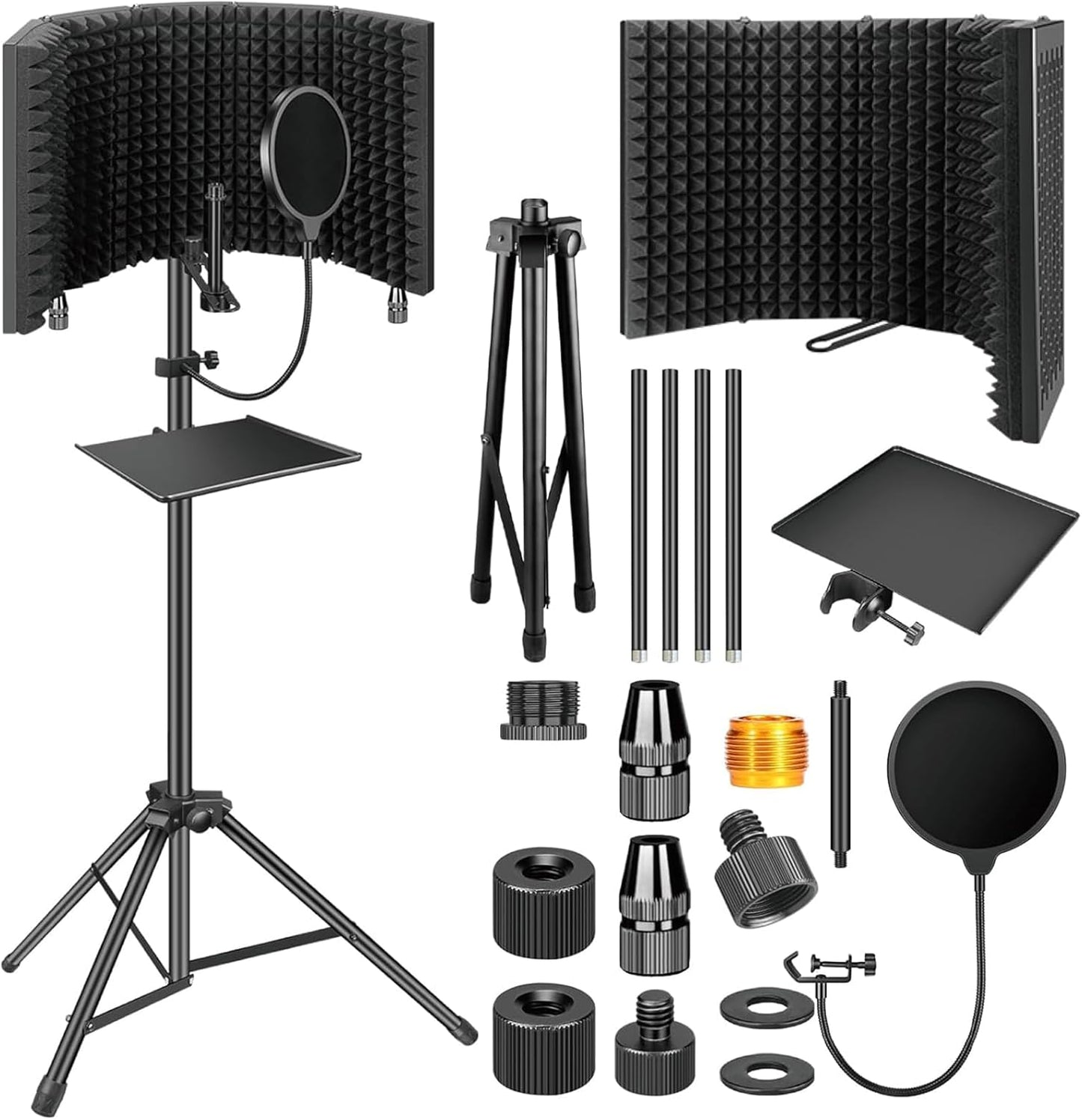 BowLift | Triple-Layer Foldable Microphone Isolation Shield with Tripod Stand