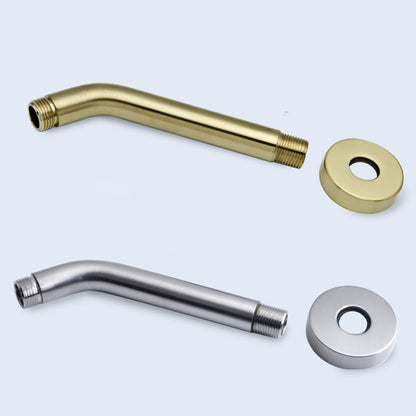 Stainless steel shower combination with round, fixed shower head and shower arm