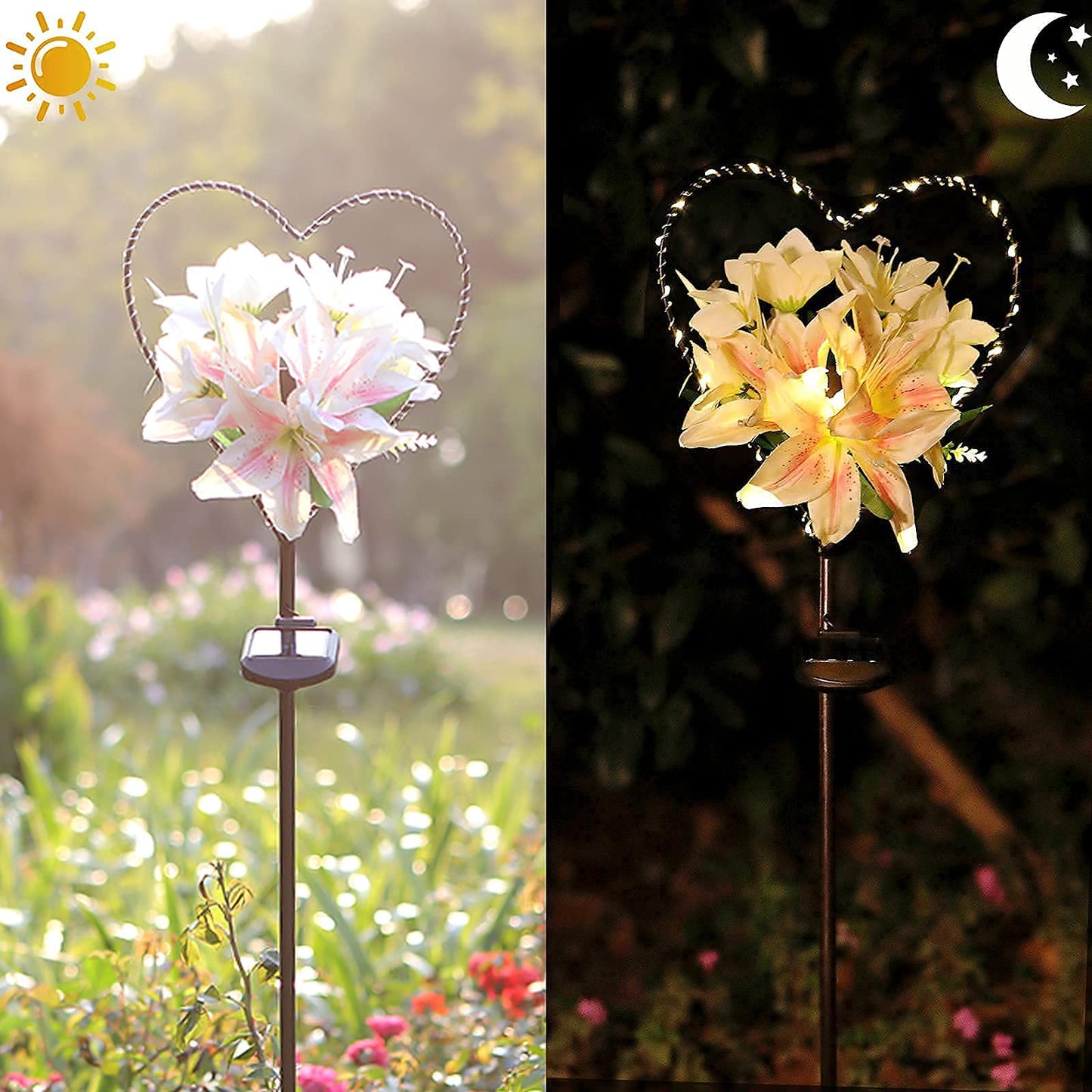 Skanto | Starryfill Heart-Shaped Solar Garden Light With White Lily Flowers - 25 Led Warm White