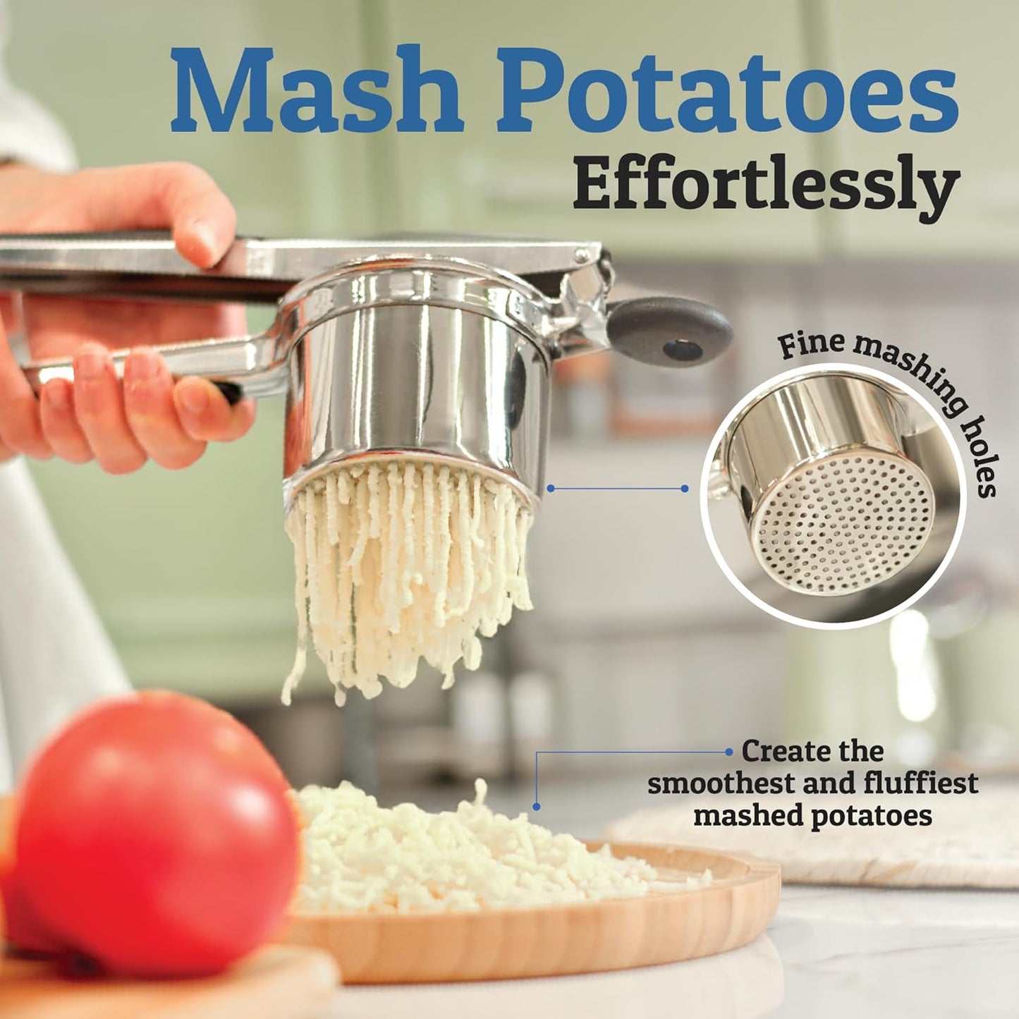 BowLift | PureMasher Pro Stainless Steel Potato Masher 15oz | Extra Large Capacity | For Mashed Potatoes, Vegetables & Fruits | Lump-Free & Durable