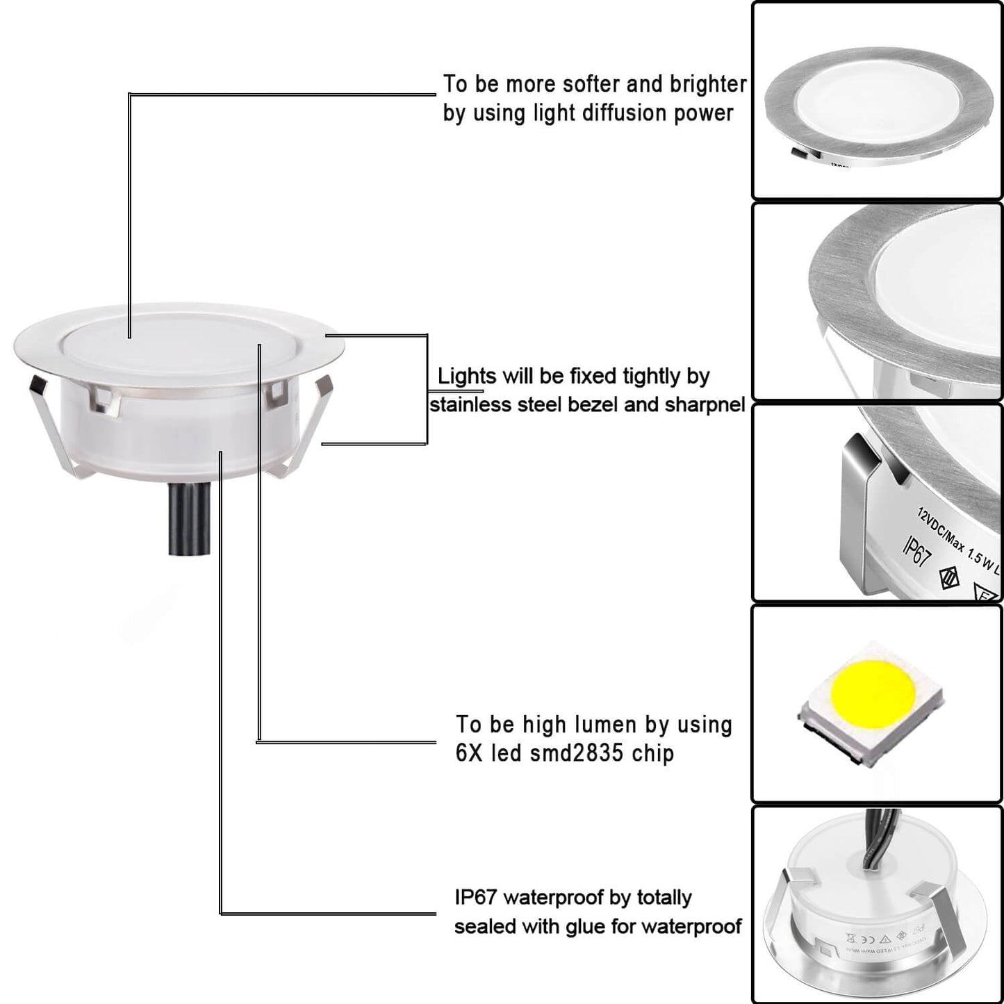 LED Deck Lights – Waterproof – 6 Pack