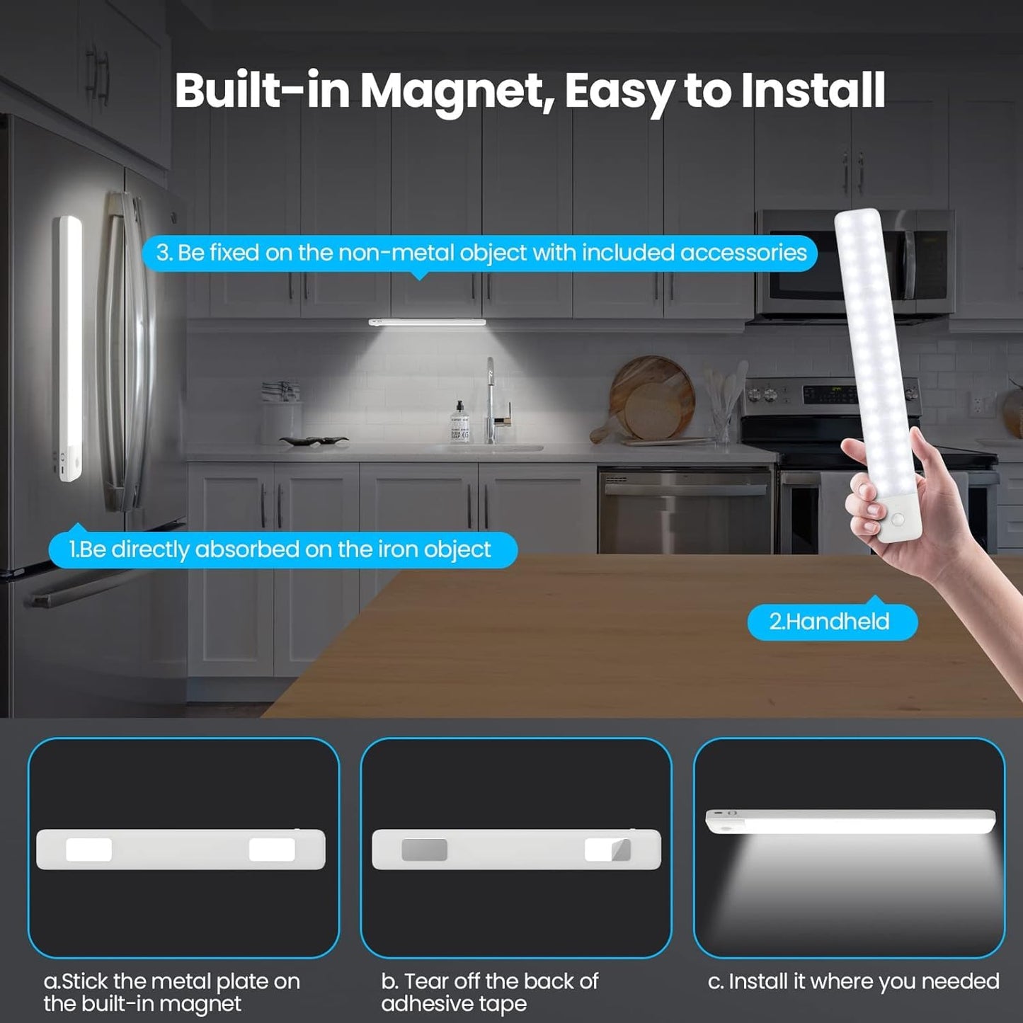 Skanto | Qtshine 80Led Motion Sensor Under Cabinet Light, Usb C Rechargeable, 12.6" Battery Powered, White