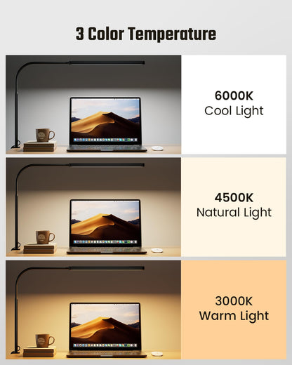 Skanto | Superdanny LED Desk Lamp, Eye-Friendly, 360° Gooseneck Swivel, Touch Control, 3 Light Colors,