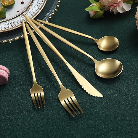 BowLift | Minimalist Flatware Set – 20-Piece Titanium-Coated Stainless Steel Cutlery | Modern Matte Finish for Elegant Dining