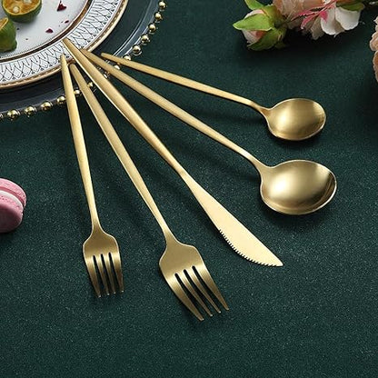 BowLift | Minimalist Flatware Set – 20-Piece Titanium-Coated Stainless Steel Cutlery | Modern Matte Finish for Elegant Dining
