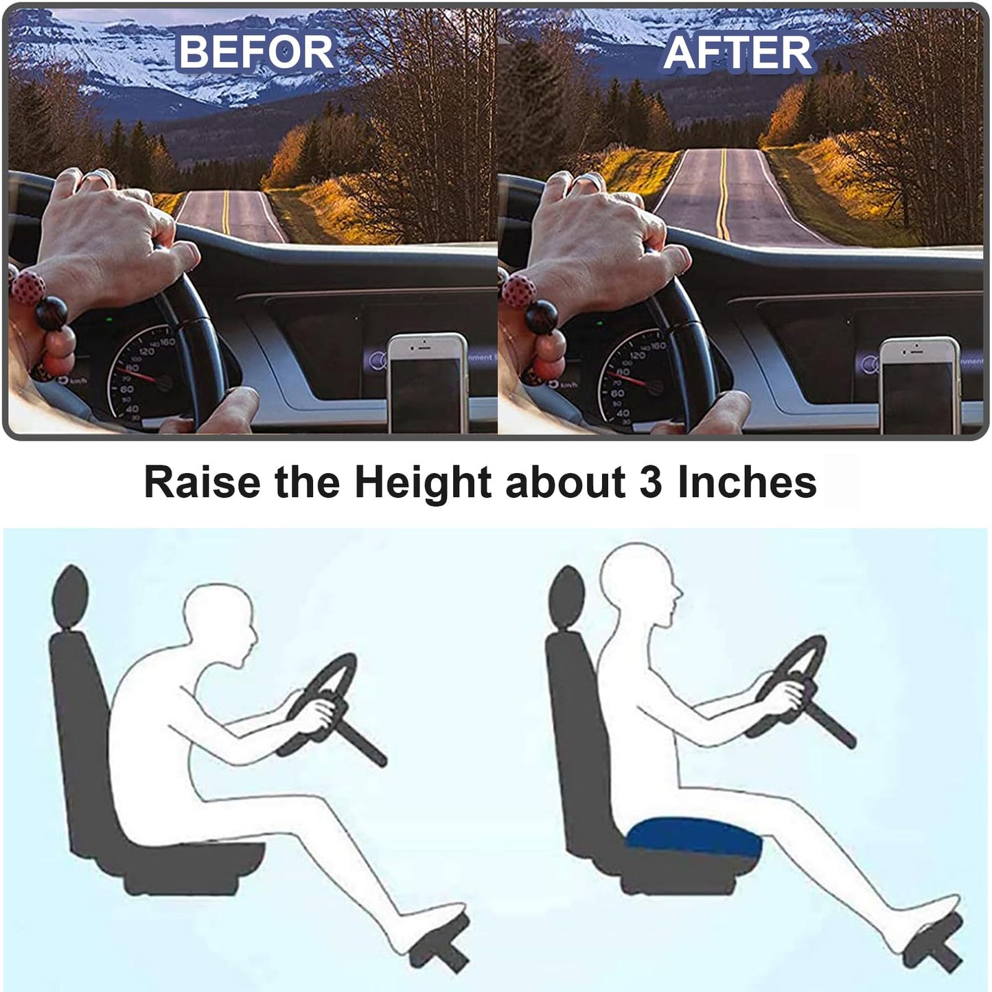 Car Cushion Height Increase – Ergonomic Seat Booster Cushion with Memory Foam | Bowlift