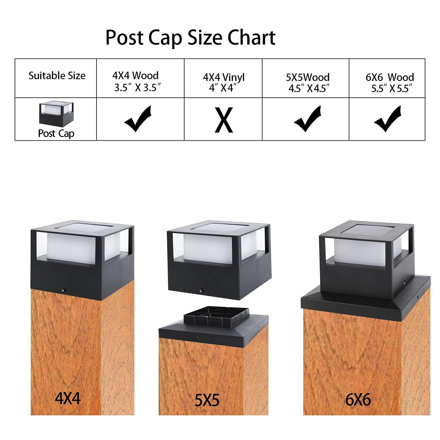 Skanto | VIEWSUN Solar Post Lights 4 Pack - Waterproof LED Fence Lights for 4X4, 5X5, 6X