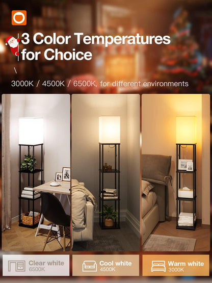 Skanto | Addlon 4-Tier Modern Shelf Floor Lamp with 3CCT LED Bulb - Black, 164 cm H