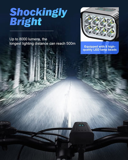 Skanto | Victoper 8000 Lumens Bicycle Light Set, 8 LED USB Rechargeable Front & Rear Lights, Matte Black