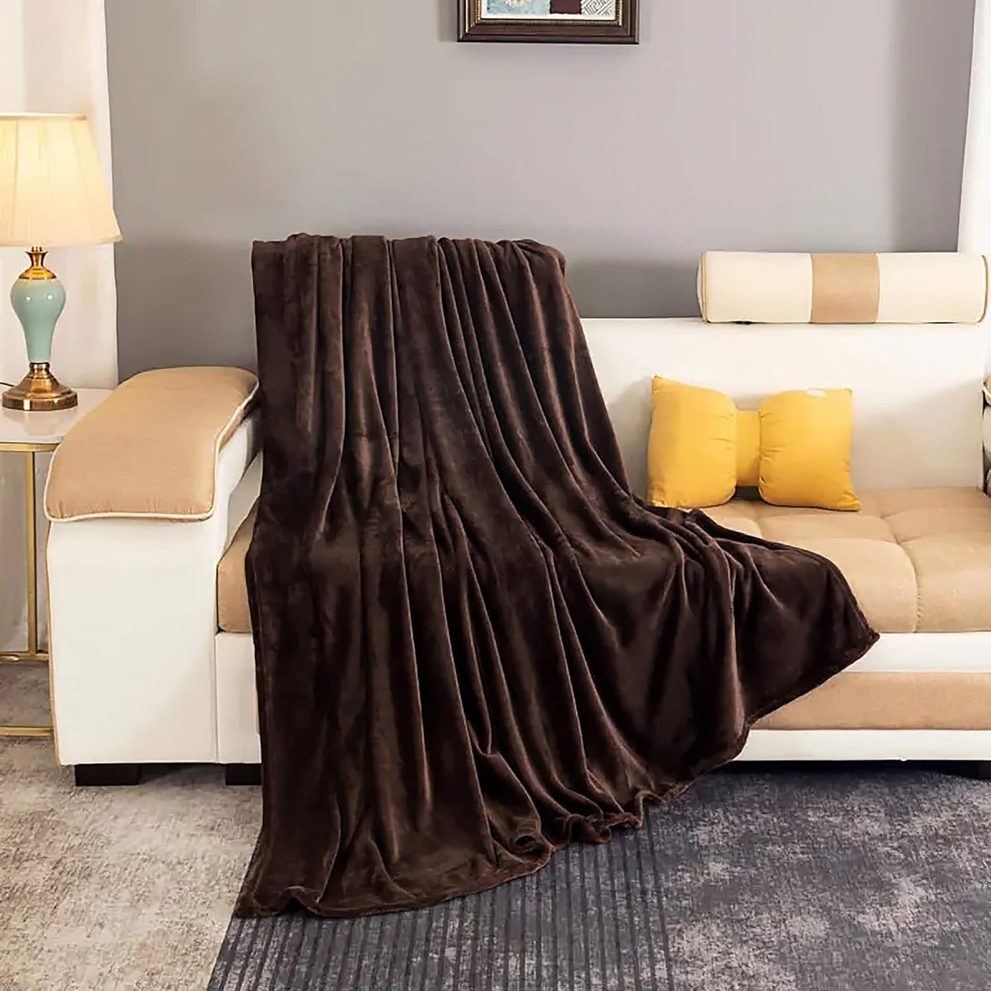 Fleece Large Sofa Throw Light Weight Faux Fur Blanket Bowlift