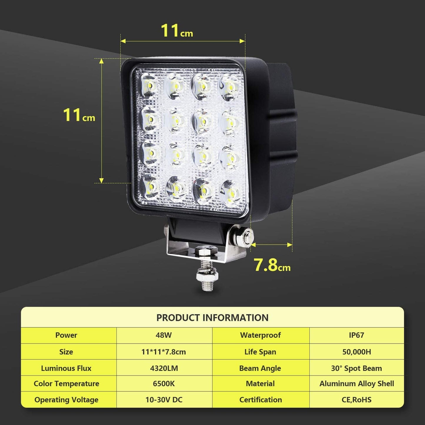 LED Work Spotlight 48W IP67 Reversing Light 2X-10X | Bowlift