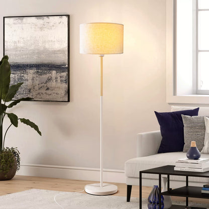 Skanto | Lalisu Modern White Floor Lamp - Mid-Century Farmhouse Design With Linen Shade For Living Room