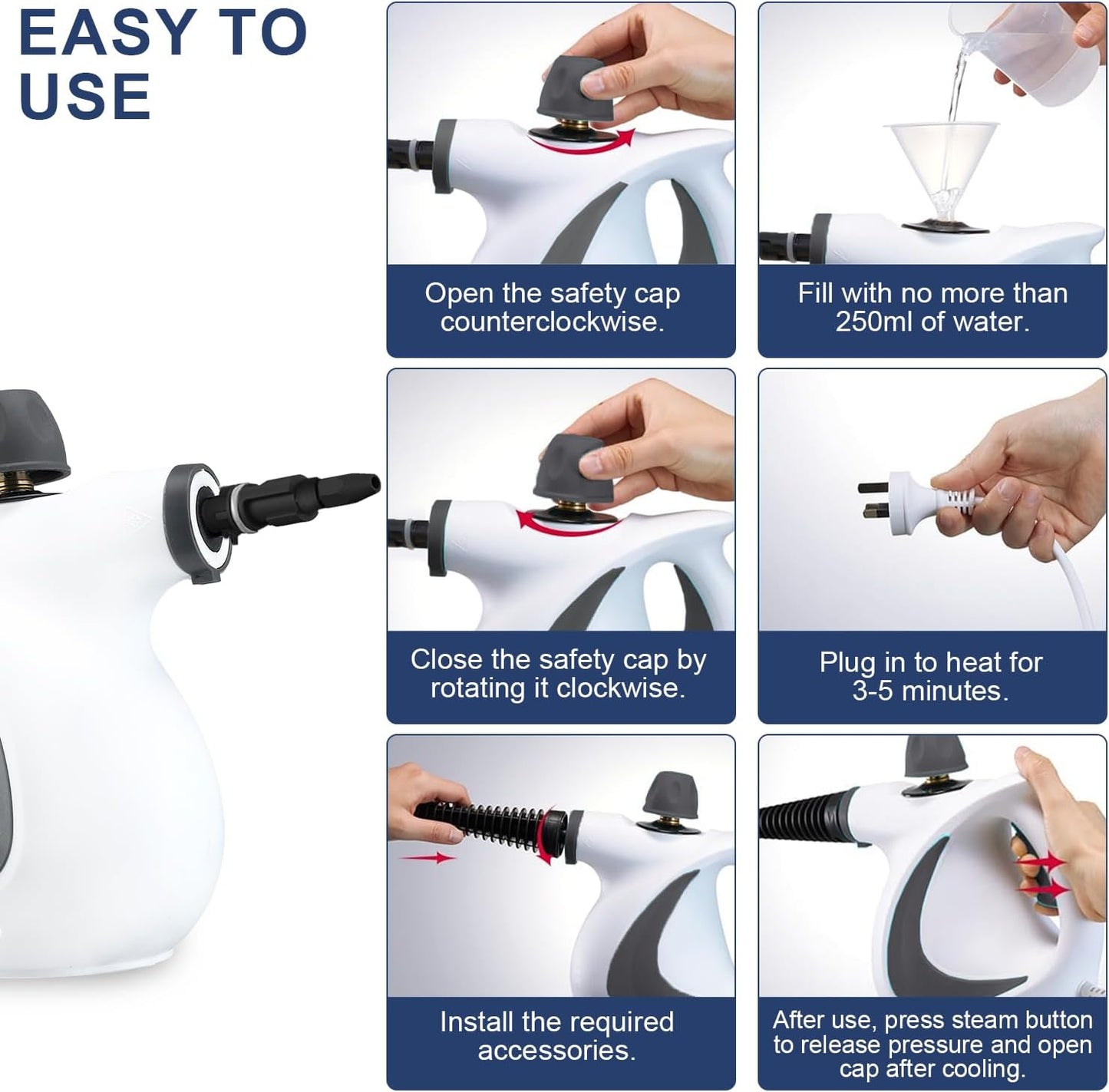 High-pressure handheld steam cleaner with 8-piece accessory set – Valtira