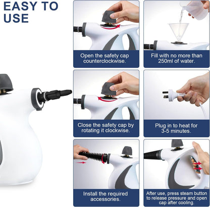 High-pressure handheld steam cleaner with 8-piece accessory set – Valtira
