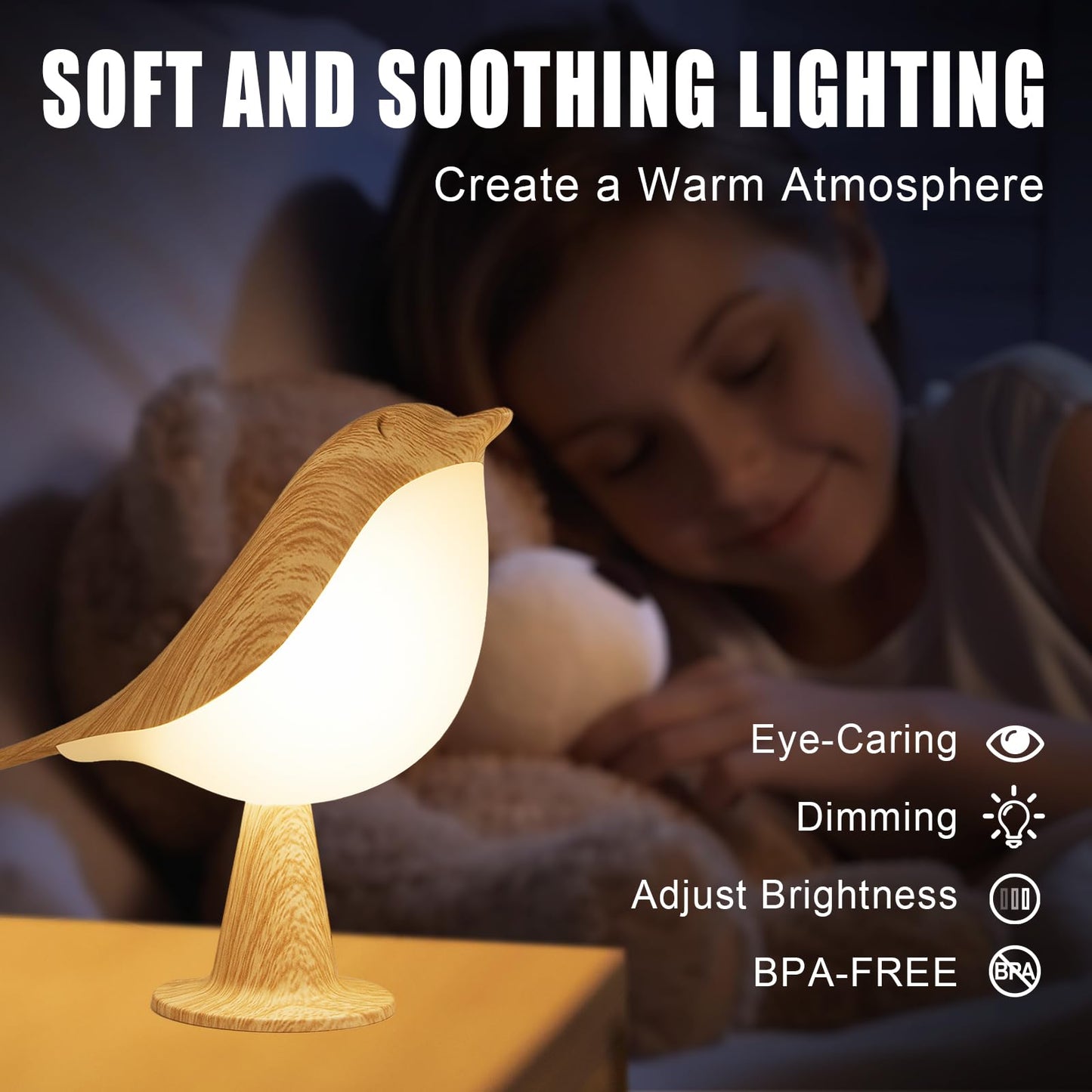 Skanto | Vquand 2 Pack Bird Desk Lamp - Rechargeable Kids Night Light with Touch Sensor & 3 Color Modes