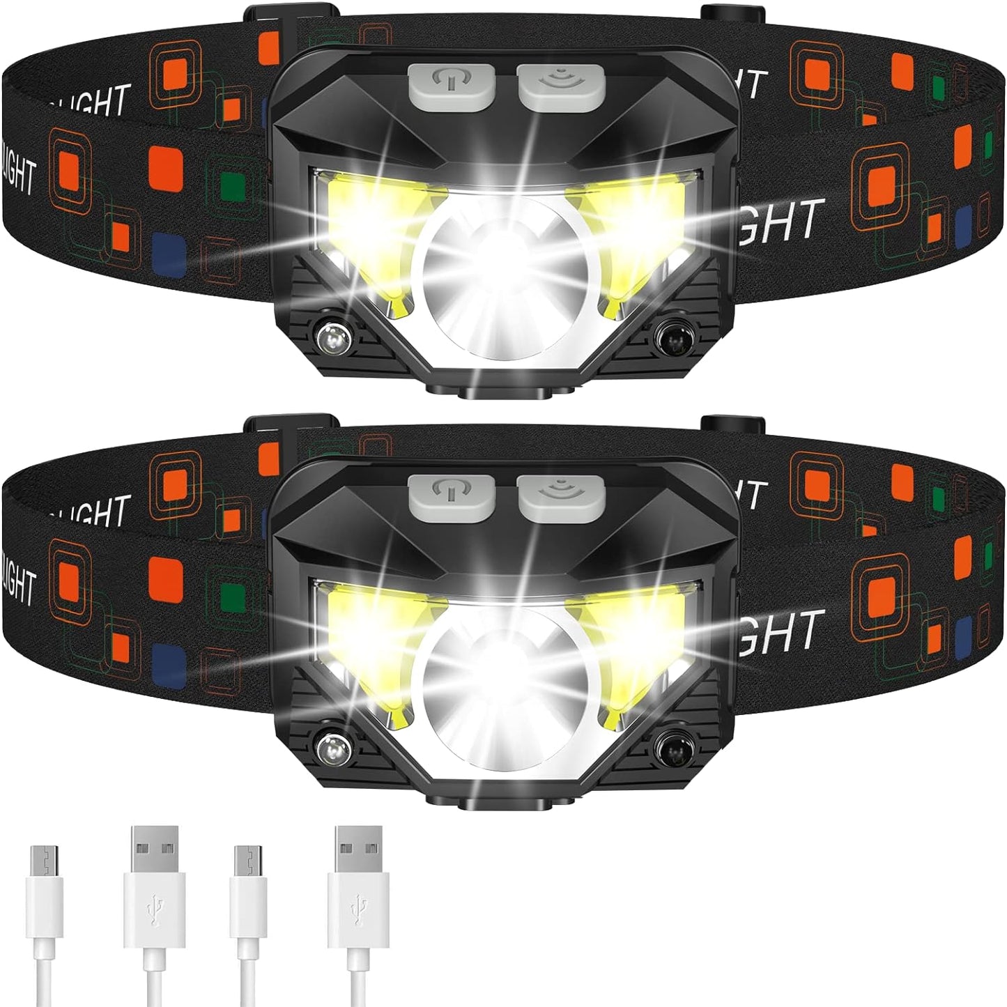 Skanto | 2-Pack Ultra-Bright Rechargeable LED Headlamp Flashlight Waterproof with Motion Sensor