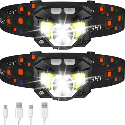 Skanto | 2-Pack Ultra-Bright Rechargeable LED Headlamp Flashlight Waterproof with Motion Sensor